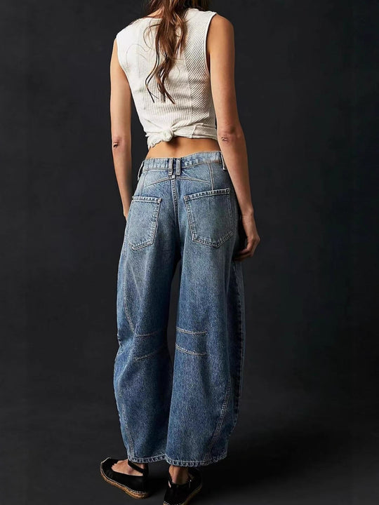 Damen Lässige Weite Denim-Hose mit Tunnelzug EB