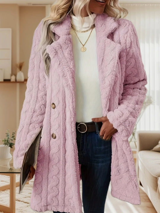 Damen Modischer Grober Strickmantel mit doppelt geknöpften Details EB