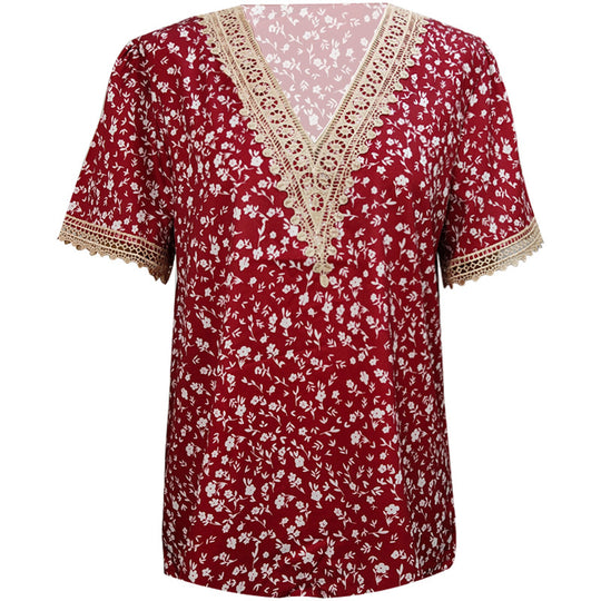 Damen Bluse mit V-Ausschnitt und feinen Spitzenakzenten EB