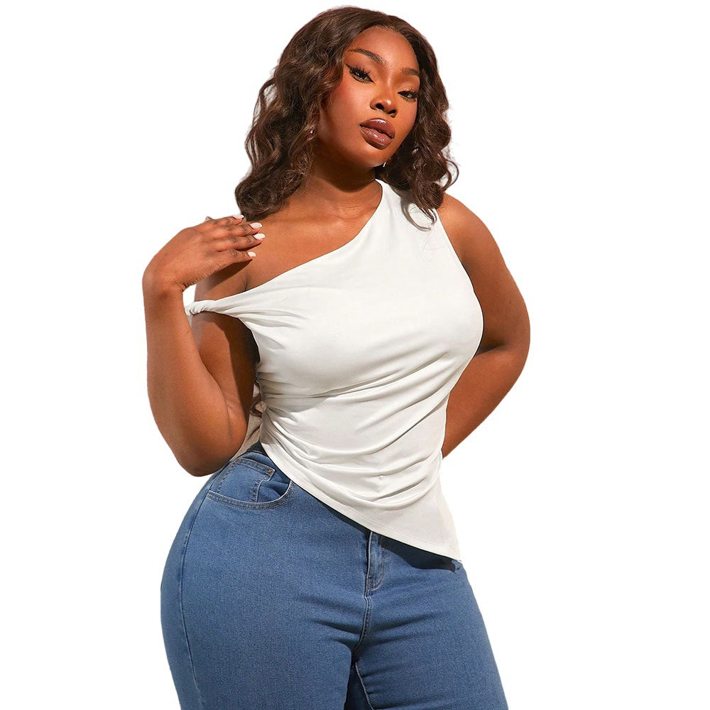 Damen asymmetrisches Oberteil mit schulterfreiem Design und Raffung EB