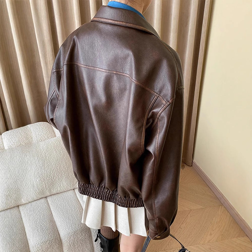 Damen Kunstlederjacke mit praktischen Taschen und modischem Schnitt EB