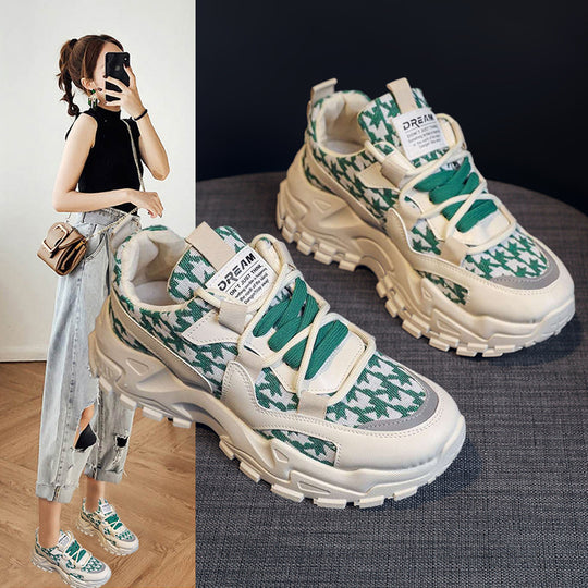 Damen Chunky Sneakers mit modischem Karomuster und komfortabler Dämpfung EB