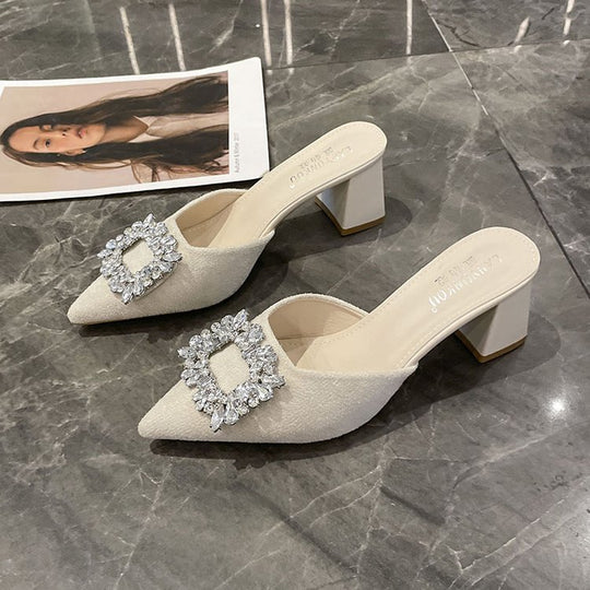 Damen elegante Mules mit funkelndem Schmuckdetail EB