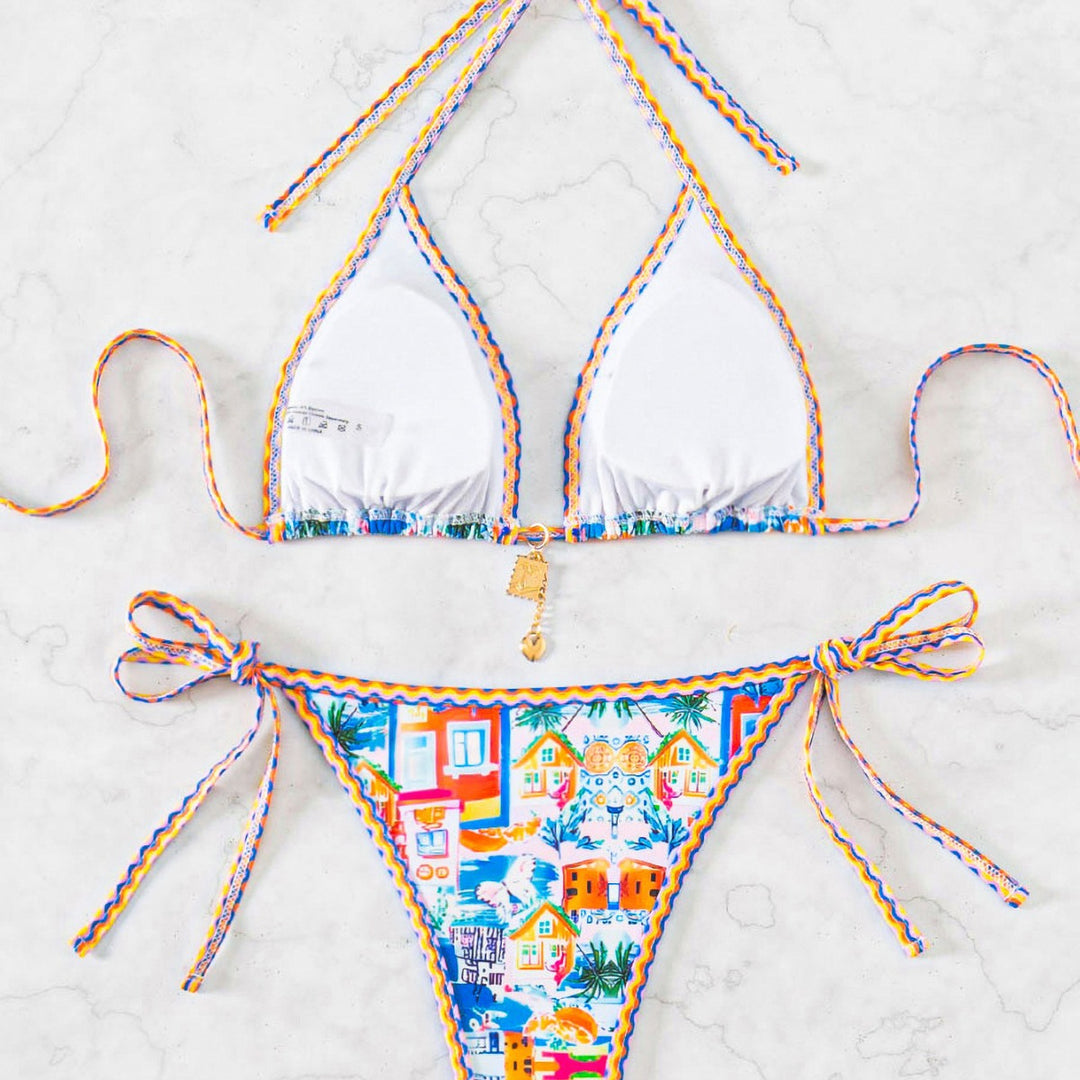 Damen Triangel-Bikini mit verspieltem Palmenmuster EB