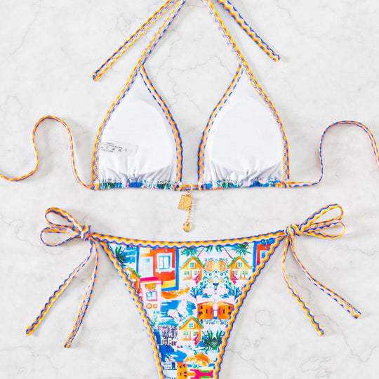 Damen Triangel-Bikini mit verspieltem Palmenmuster EB