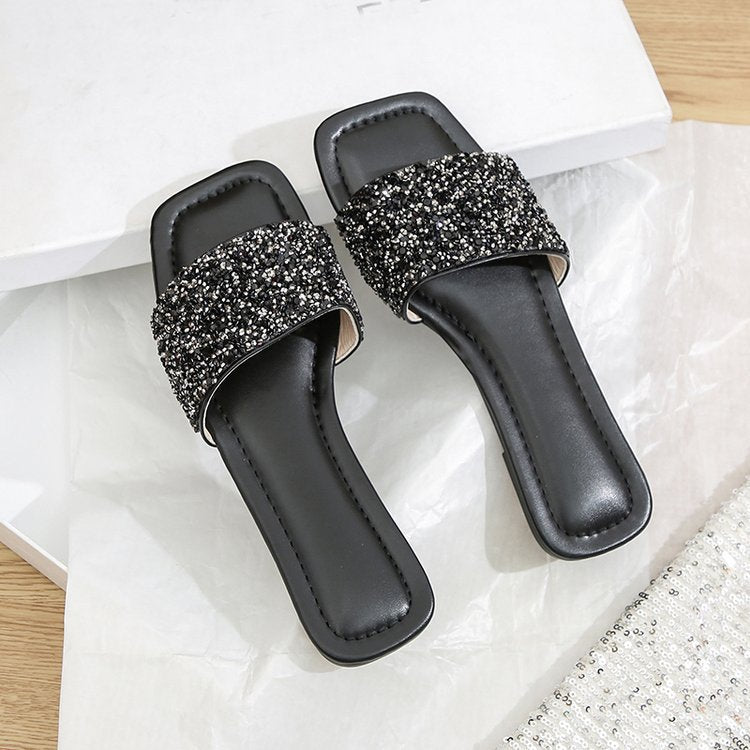 Damen Glamouröse Riemchen-Pantoletten mit funkelnder Strass-Applikation EB