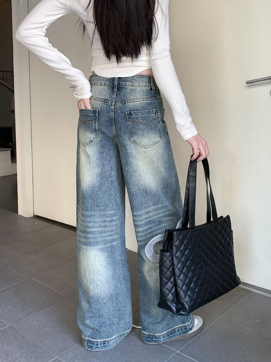 Damen weite Denim-Jeans im lässigen Stil mit modischen Waschungen EB