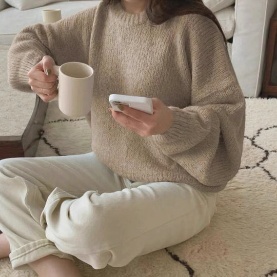 Damen Kuscheliger Strickpullover mit weitem Schnitt und klassischen Rippdetails EB