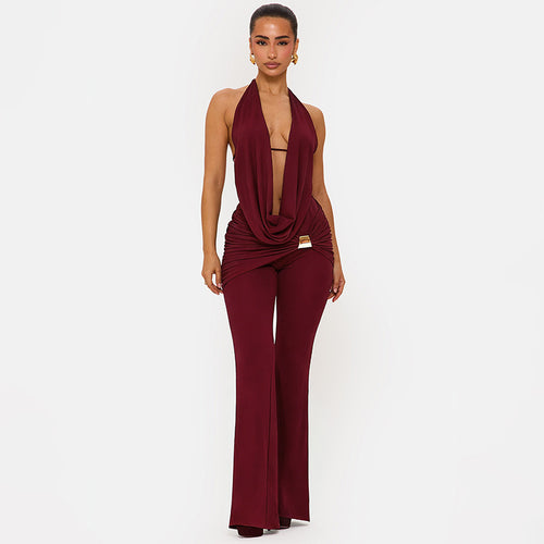 Damen Eleganter Jumpsuit mit doppeltem Kragen und trendiger Raffung EB