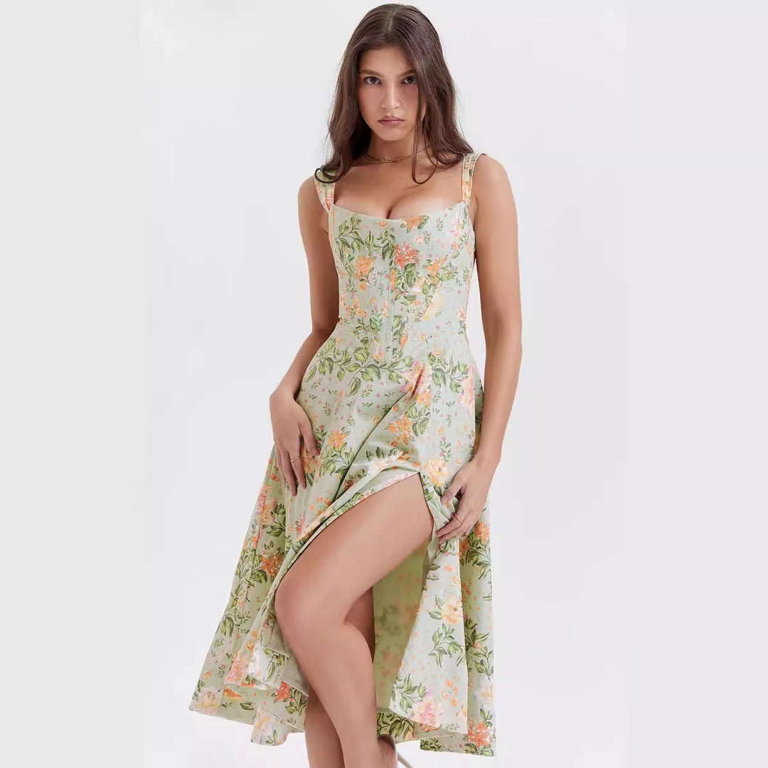 Damen Maxikleid mit schulterfreiem Design und floralem Muster EB