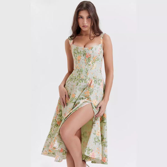 Damen Maxikleid mit schulterfreiem Design und floralem Muster EB