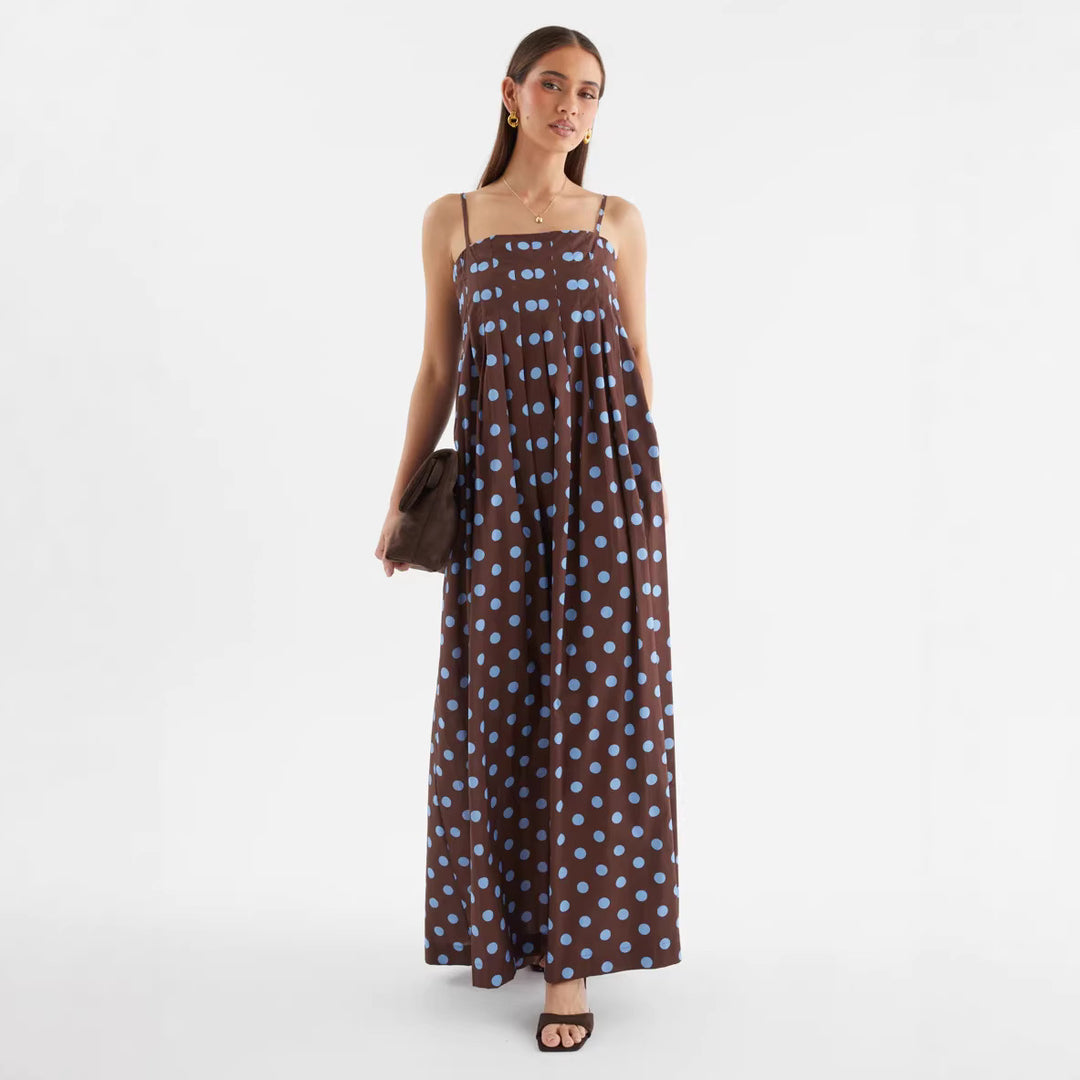 Damen Maxikleid mit verspieltem Punkte-Muster und schulterfreien Trägern EB