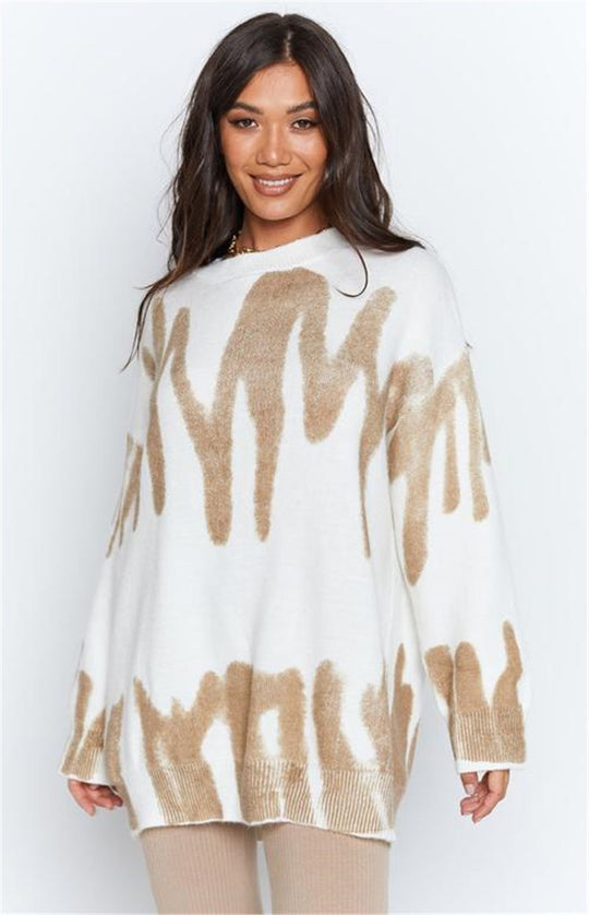Damen Oversized Pullover mit modernem Farbmustermix und lässigem Schnitt EB
