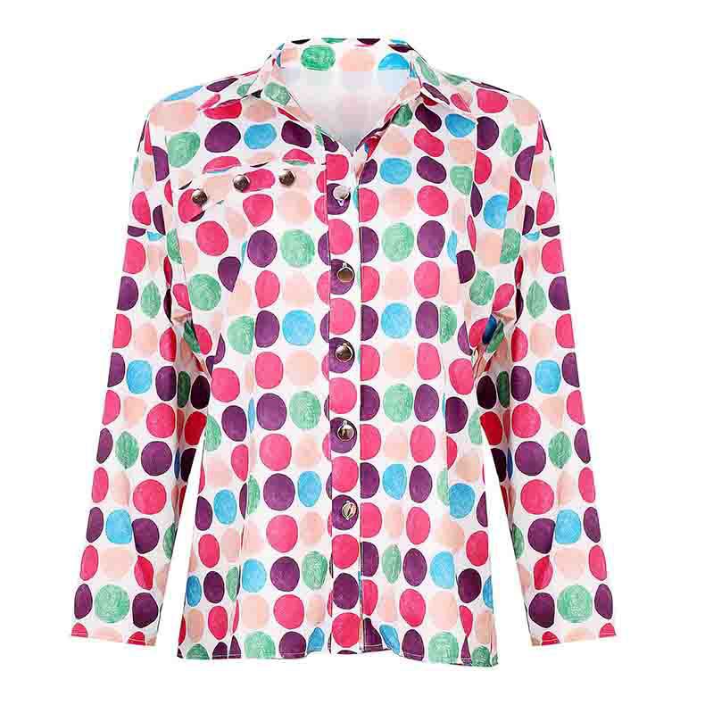 Damen modische Bluse mit buntem Punktmuster und eleganten Details EB