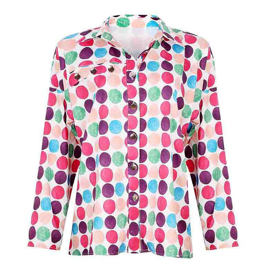 Damen modische Bluse mit buntem Punktmuster und eleganten Details EB