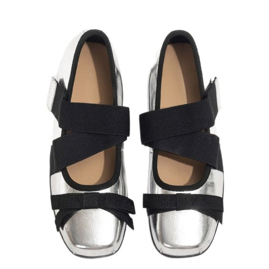 Damen Ballerinas mit elastischen Kreuzriemen und bequemem Lederobermaterial EB