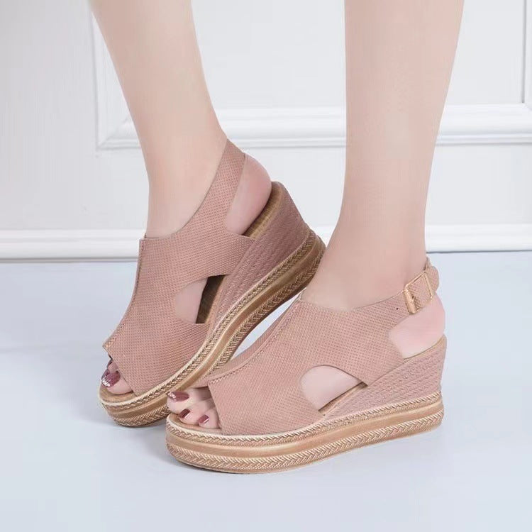 Damen Wedge-Pantoletten mit elastischem Riemendesign und rutschfester Sohle EB