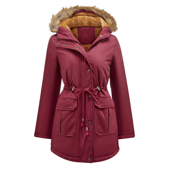 Damen warme Outdoor-Parka mit abnehmbarer Kapuze und luxuriösem Kunstfell EB