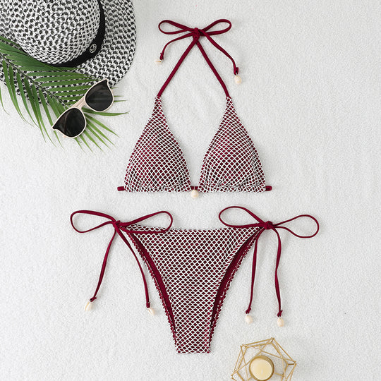 Damen Netz-Bikini mit verstellbaren Bändern und eleganten Perlendetails EB