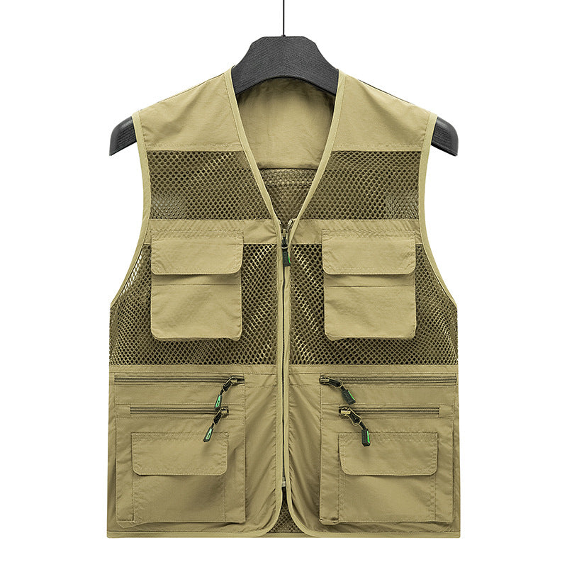 Herren Atmungsaktive Angler- und Fotografenweste mit Mesh‑Paneelen, Multifachtaschen und Zweiwege‑Reißverschluss EB
