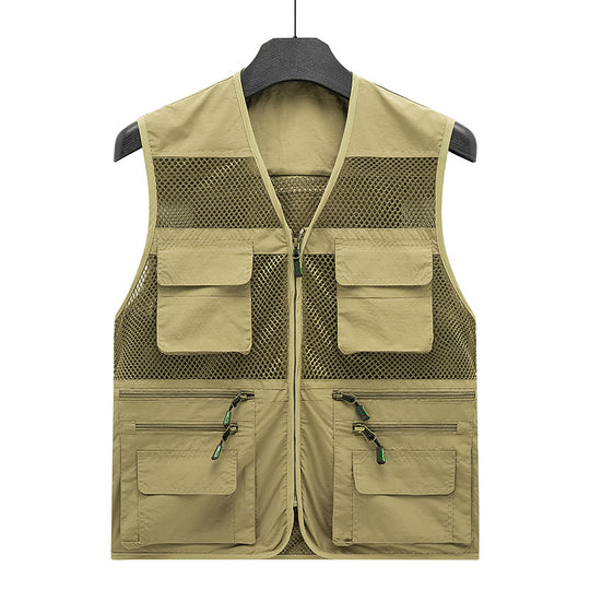 Herren Atmungsaktive Angler- und Fotografenweste mit Mesh‑Paneelen, Multifachtaschen und Zweiwege‑Reißverschluss EB