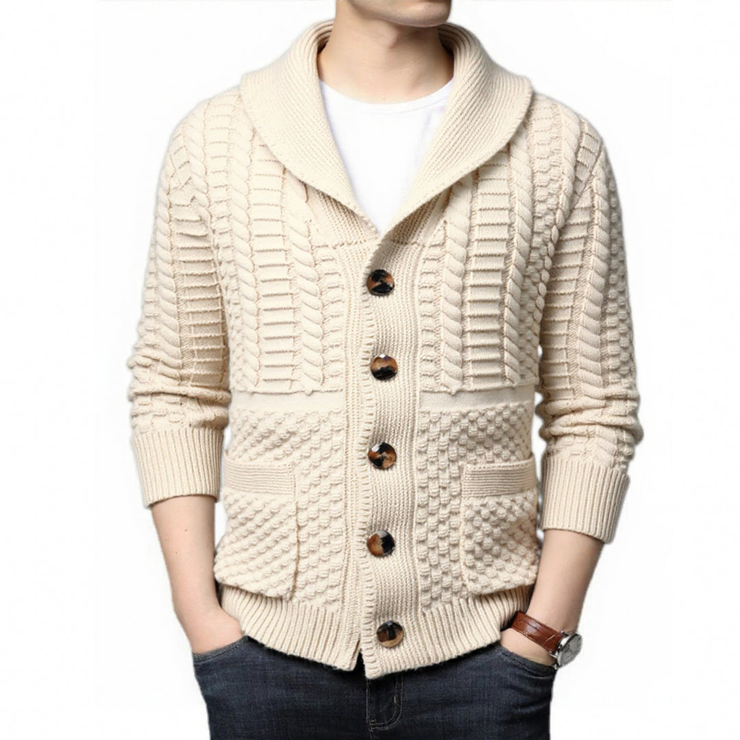 Herren modische Strickjacke mit tiefem V-Ausschnitt und stylishem Zopfdesign EB