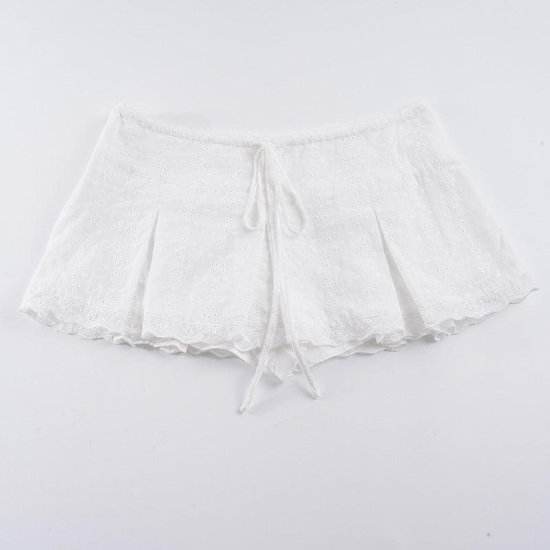Damen kurzer Oberrock mit verstellbarem Bund und floralem Stickdesign EB