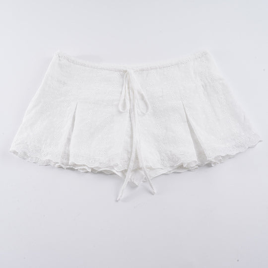 Damen kurzer Oberrock mit verstellbarem Bund und floralem Stickdesign EB