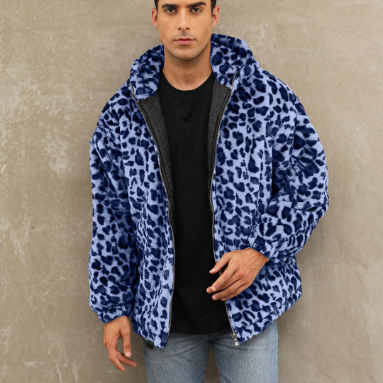 Herren kuschelige Fleecejacke im Leopardenmuster EB