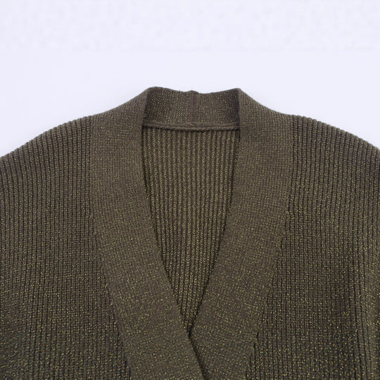 Damen Lange Strickjacke mit Gürtel und Taschen EB