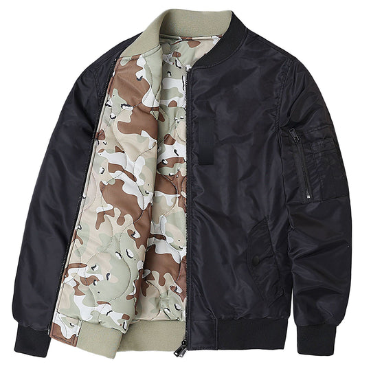 Men's  Reversible Quilted-Lined Bomber Jacket with Sleeve Utility Pocket and Ribbed Trims EB