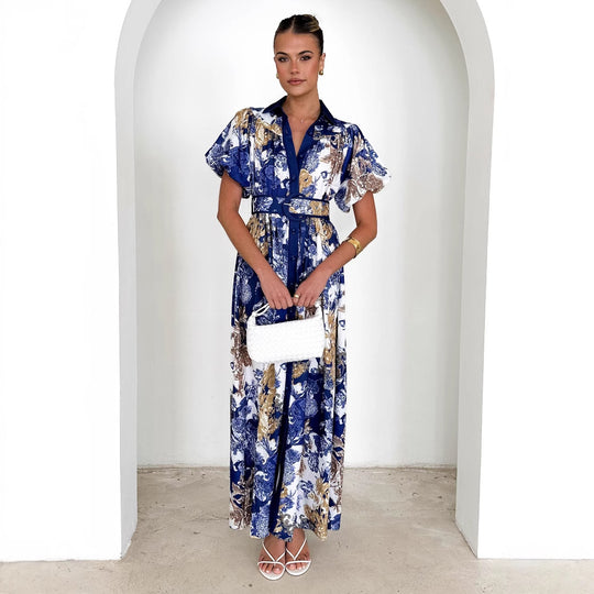 Damen Maxi-Kleid mit floralem Muster und eleganten Rüschen EB