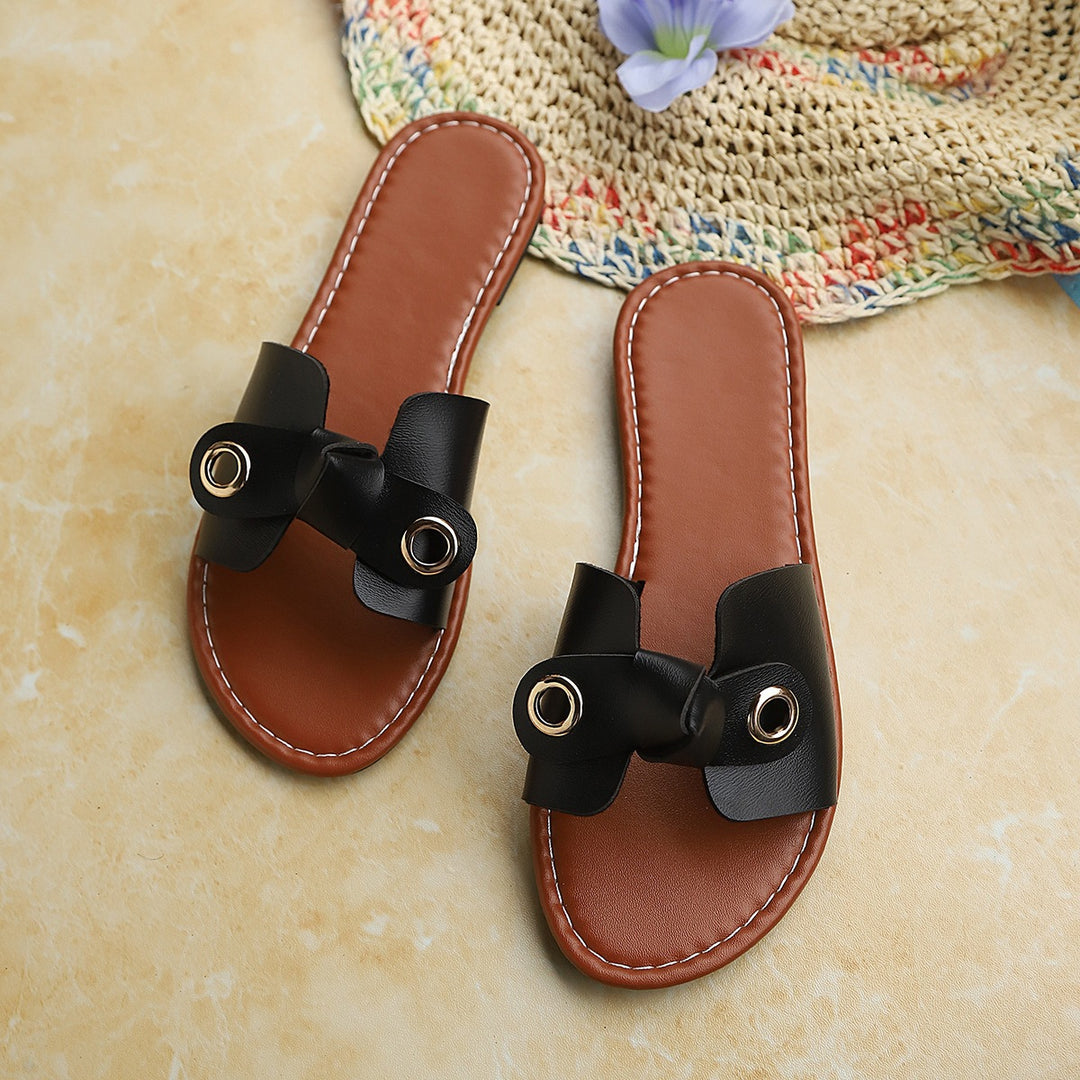 Damen Bequeme Flip-Flop-Pantoletten mit dekorativem Schleifen-Design EB