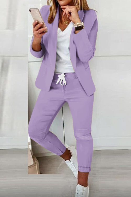 Damen nan zweiteiliges Blazer-Jogger-Set mit tailliertem Blazer und elastischer Bundhose EB