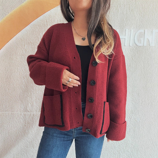 Damen Strickjacke mit eleganten Taschen und strukturiertem Design EB