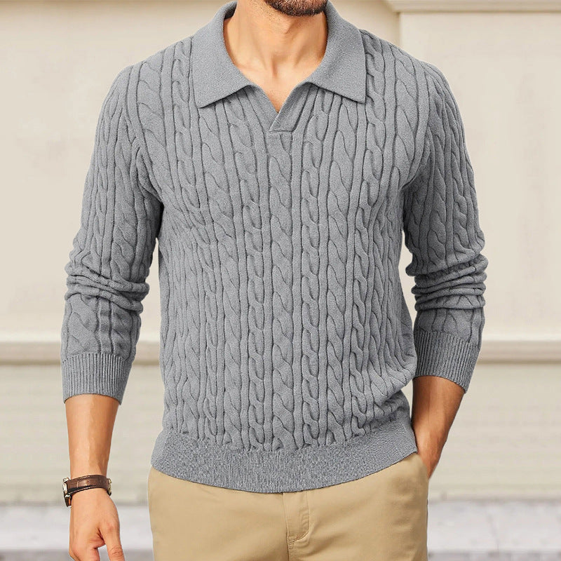 Herren Strickpullover mit strukturiertem Zopfmuster und Kragen EB