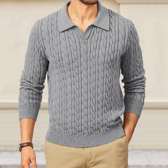 Herren Strickpullover mit strukturiertem Zopfmuster und Kragen EB