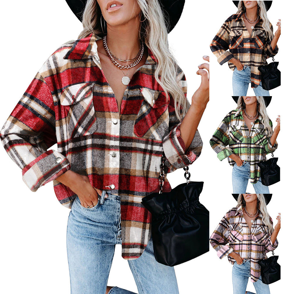 Damen Karierte Overshirt Jacke EB