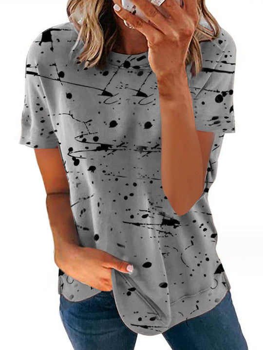 Damen Kreatives Kurzarm-T-Shirt mit modernem Spritzdesign EB