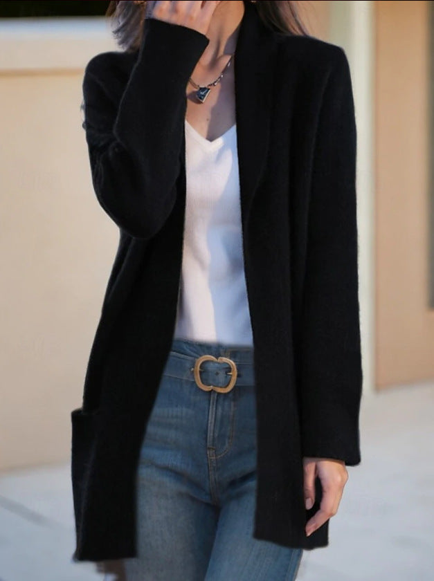 Damen Offener Longcardigan aus Soft‑Strick mit aufgesetzten Taschen EB