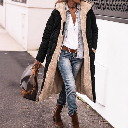 Damen Wintermantel im lässigen Oversized-Stil mit Kapuze und seitlichen Taschen EB