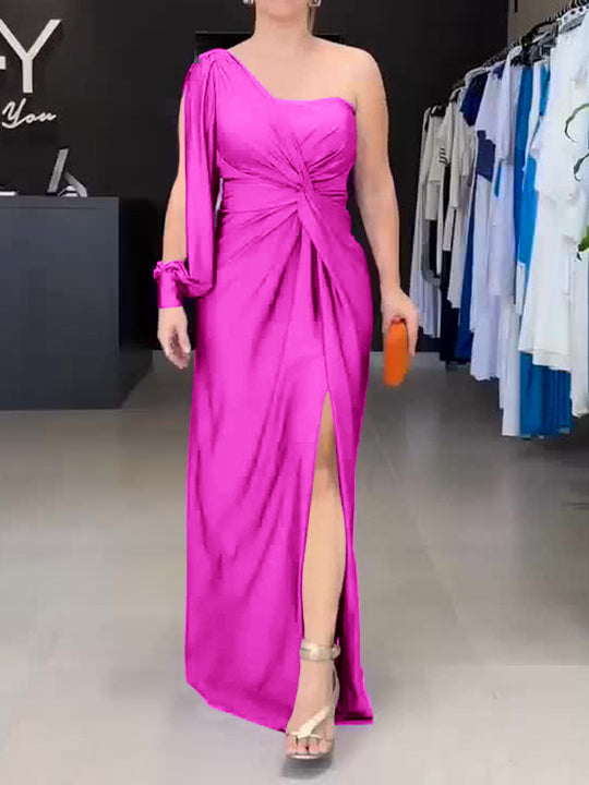 Damen Maxikleid mit asymmetrischem Design und seitlichem Schlitz EB