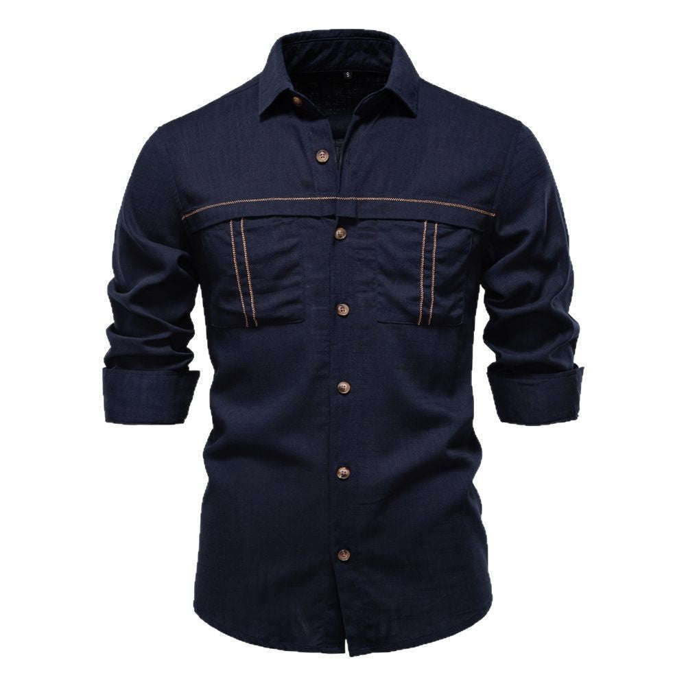 Herren nan Workshirt aus Denimoptik mit doppelten Brusttaschen und Kontrastnähten EB
