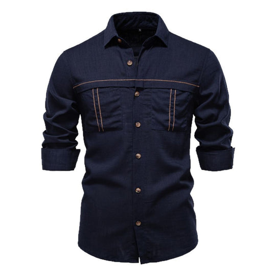 Herren nan Workshirt aus Denimoptik mit doppelten Brusttaschen und Kontrastnähten EB
