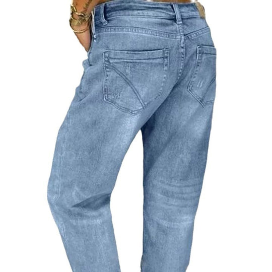 Damen Boyfriend Jeans mit Knopfleiste und distressed Effekten EB