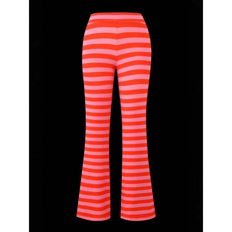 Damen elegante und modische Schlaghose mit lebhaftem Streifenmuster EB