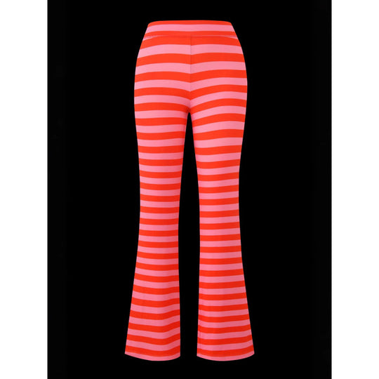 Damen elegante und modische Schlaghose mit lebhaftem Streifenmuster EB