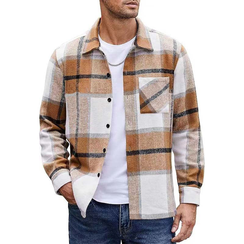 Herren nan oversized kariertes Flanellhemd mit Brusttasche und klassischem Knopfverschluss EB