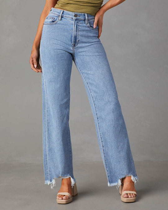 Damen Weite Jeans mit fransigem Saum EB