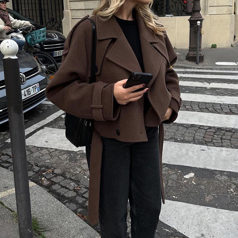 Damen stylische, taillierte Kurzmantel EB